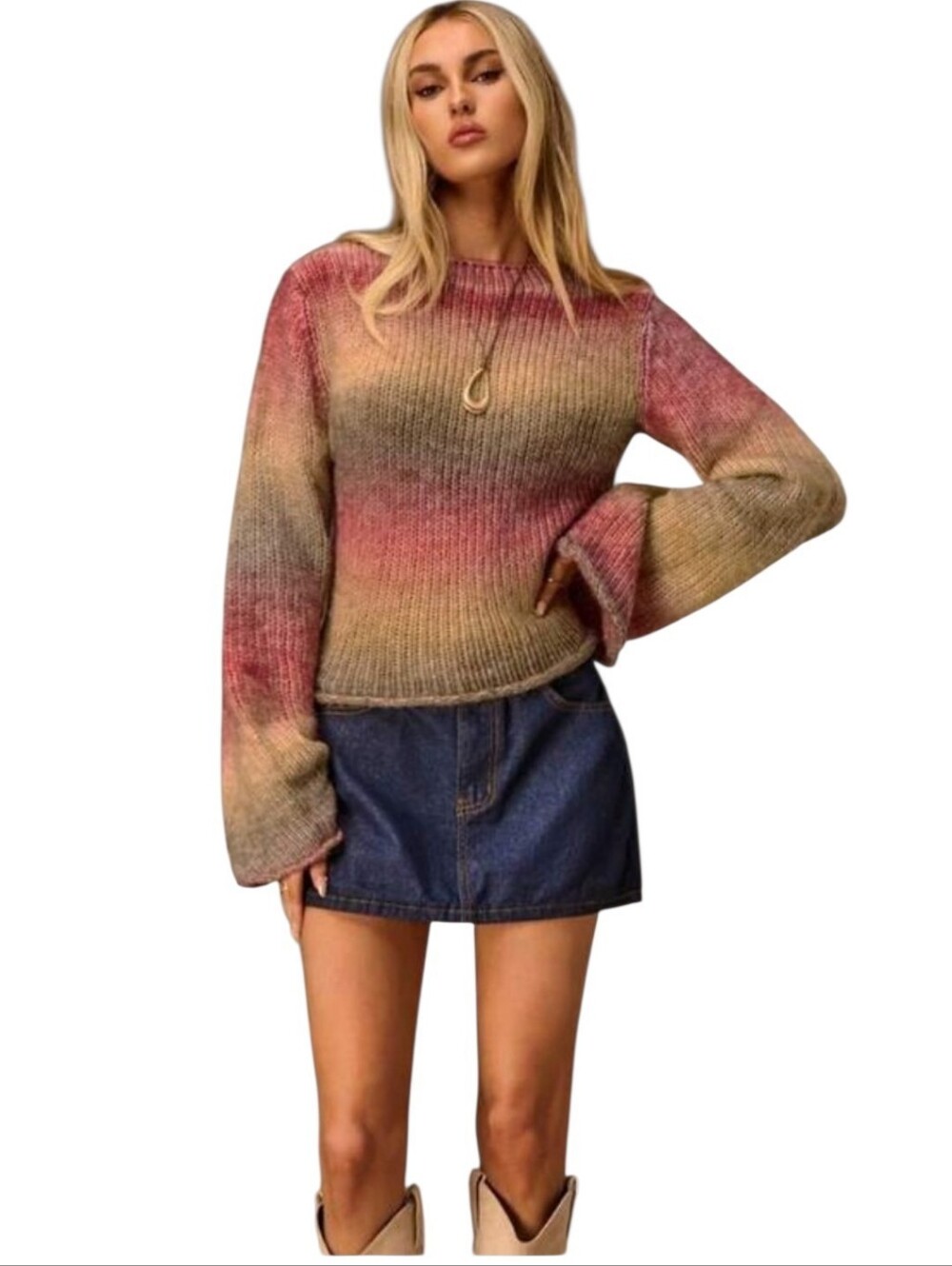 Women's Shein Fall Colors Bell Sleeve Sweater Sz 6